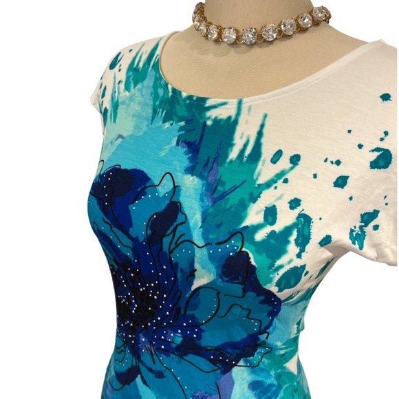 APT. 9 Tee Shirt Size Small Beautiful Vibrant Colours with Bling 100% Rayon - Picture 4 of 11